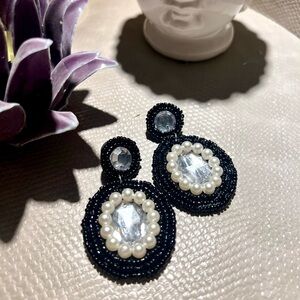 Black and white handmade beaded earrings